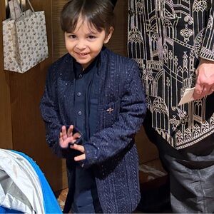Navy Two-Piece Set with Beaded Jacket